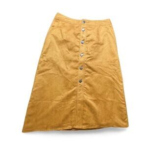 Mossimo Supply Co Button Front Faux Suede Midi Skirt Camel Tan Size 6 70s Style